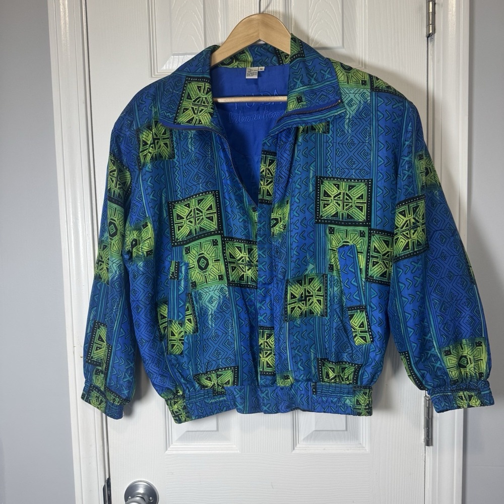 Vintage FUDA International 100% Silk Bomber‎ Jacket Women's Small Shoulderpads